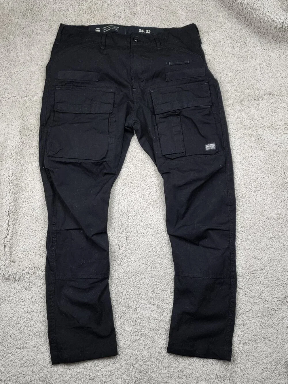 G-Star Raw Zip 3D Straight Tapered Black Cargo Pants Size 34x32 Jogger USA CLean